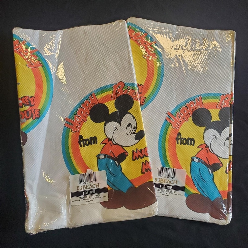 Vintage Mickey Mouse Retro Paper Tablecloth Lot Of 2 - 54"x96" Rectangle NOS